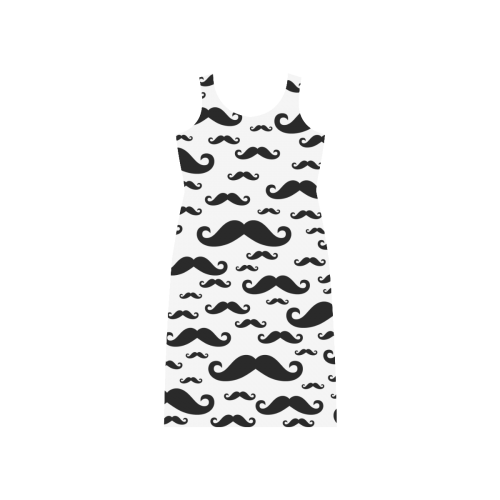 Black handlebar MUSTACHE / MOUSTACHE pattern Phaedra Sleeveless Open Fork Long Dress (Model D08)