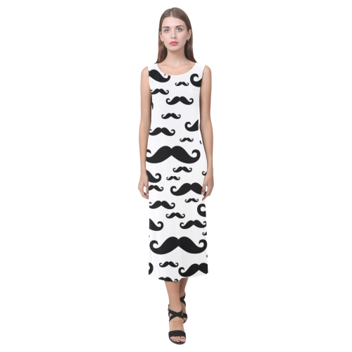 Black handlebar MUSTACHE / MOUSTACHE pattern Phaedra Sleeveless Open Fork Long Dress (Model D08)