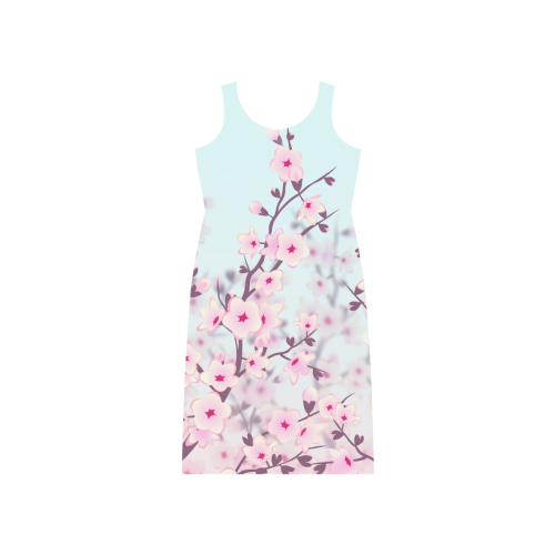 Cherry Blossoms Pastel Sakura Floral Phaedra Sleeveless Open Fork Long Dress (Model D08)