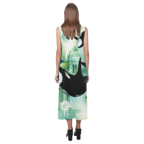 Awesome orca Phaedra Sleeveless Open Fork Long Dress (Model D08)