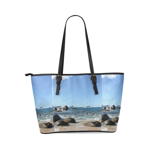 Sailing Boats at Virgin Gorda BVI Leather Tote Bag/Large (Model 1640)