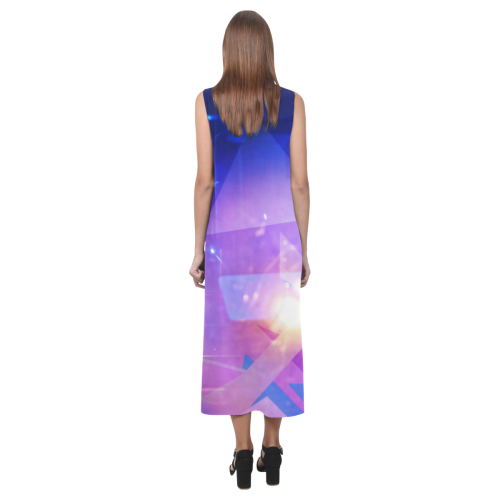 Purple Abstract Triangles Phaedra Sleeveless Open Fork Long Dress (Model D08)