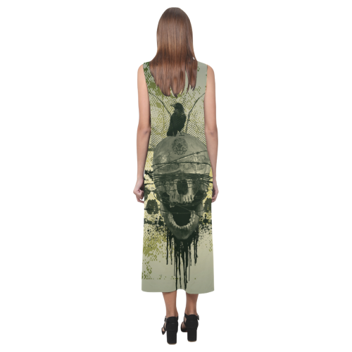 Amazing skull Phaedra Sleeveless Open Fork Long Dress (Model D08)