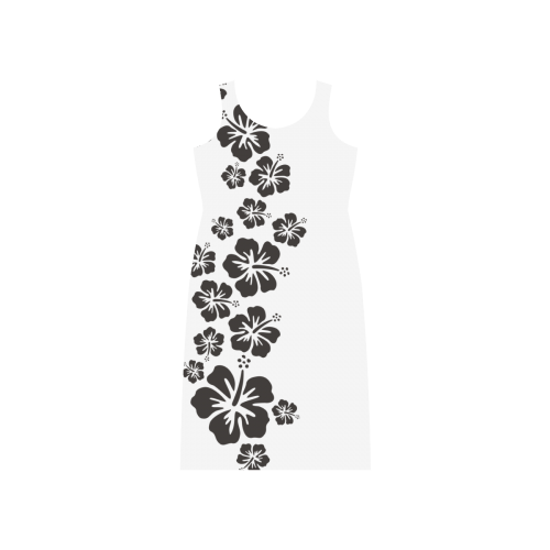 HIBISCUS aloha blossoms garland black Phaedra Sleeveless Open Fork Long Dress (Model D08)