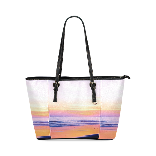 Sunshine Beach Scene, Summer, Sun, Holidays Leather Tote Bag/Small (Model 1640)