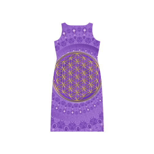 FLOWER OF LIFE gold POWER SPIRAL purple Phaedra Sleeveless Open Fork Long Dress (Model D08)