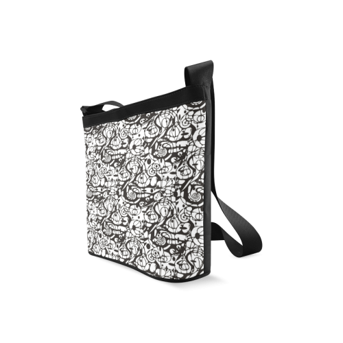 Crazy Spiral Shapes Pattern - Black White Crossbody Bags (Model 1613)