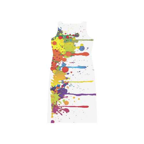 Crazy multicolored running SPLASHES Phaedra Sleeveless Open Fork Long Dress (Model D08)