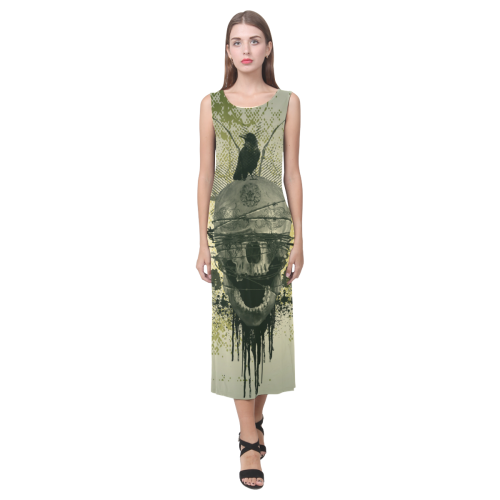 Amazing skull Phaedra Sleeveless Open Fork Long Dress (Model D08)