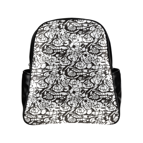 Crazy Spiral Shapes Pattern - Black White Multi-Pockets Backpack (Model 1636)