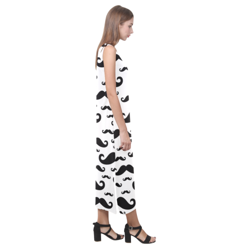 Black handlebar MUSTACHE / MOUSTACHE pattern Phaedra Sleeveless Open Fork Long Dress (Model D08)