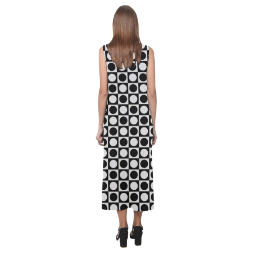 Modern DOTS in SQUARES pattern - black white Phaedra Sleeveless Open Fork Long Dress (Model D08)