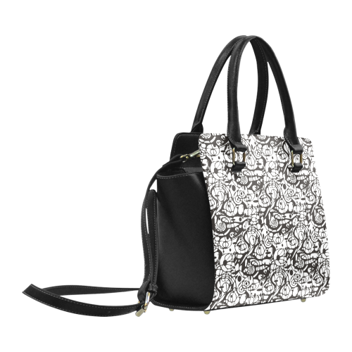 Crazy Spiral Shapes Pattern - Black White Classic Shoulder Handbag (Model 1653)