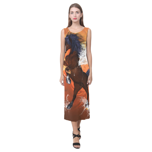 Horse with water wings Phaedra Sleeveless Open Fork Long Dress (Model D08)