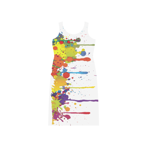 Crazy multicolored running SPLASHES Phaedra Sleeveless Open Fork Long Dress (Model D08)