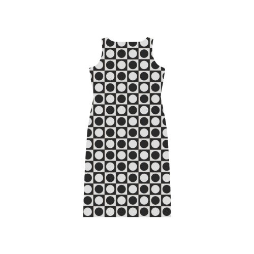 Modern DOTS in SQUARES pattern - black white Phaedra Sleeveless Open Fork Long Dress (Model D08)