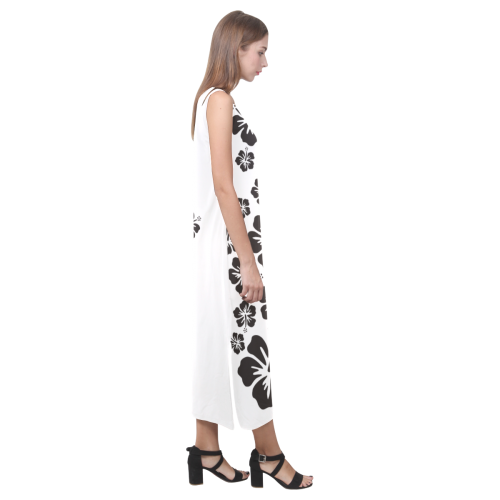 HIBISCUS aloha blossoms garland black Phaedra Sleeveless Open Fork Long Dress (Model D08)