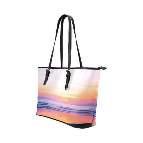 Sunshine Beach Scene, Summer, Sun, Holidays Leather Tote Bag/Large (Model 1651)