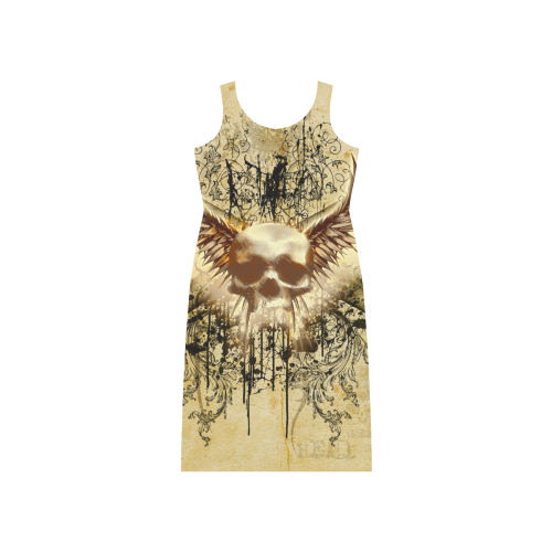 Amazing skull, wings and grunge Phaedra Sleeveless Open Fork Long Dress (Model D08)