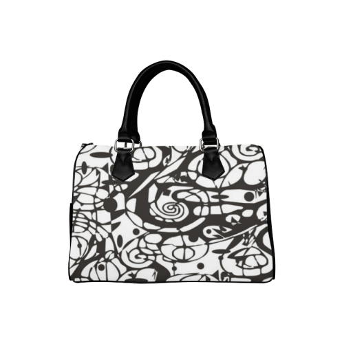 Crazy Spiral Shapes Pattern - Black White Boston Handbag (Model 1621)