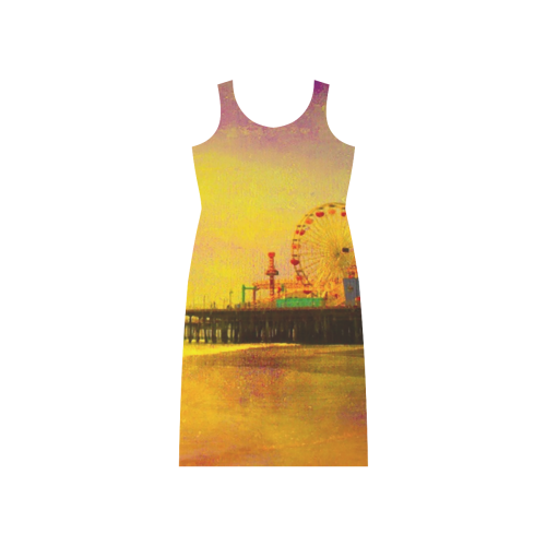 Yellow Purple Santa Monica Pier Phaedra Sleeveless Open Fork Long Dress (Model D08)