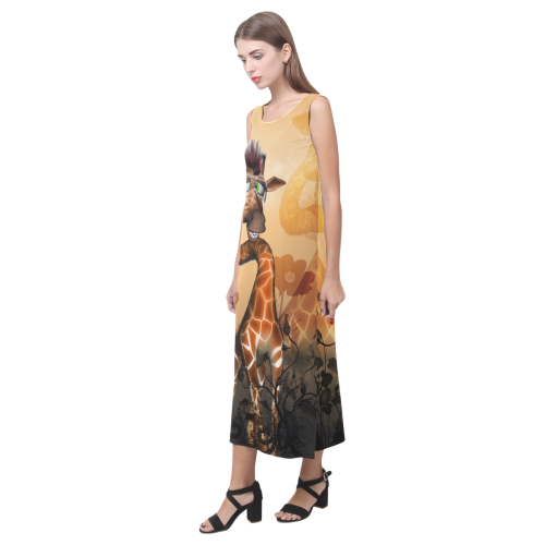 Funny, sweet giraffe Phaedra Sleeveless Open Fork Long Dress (Model D08)