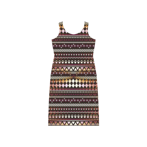 Gold N Maroon Tribal Pattern Phaedra Sleeveless Open Fork Long Dress (Model D08)