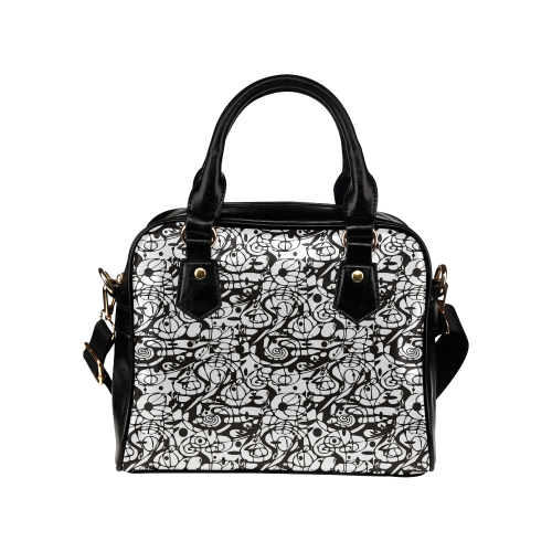 Crazy Spiral Shapes Pattern - Black White Shoulder Handbag (Model 1634)
