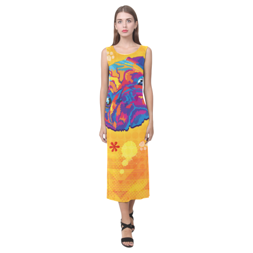 pop art pug Phaedra Sleeveless Open Fork Long Dress (Model D08)