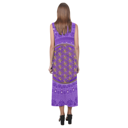 FLOWER OF LIFE gold POWER SPIRAL purple Phaedra Sleeveless Open Fork Long Dress (Model D08)