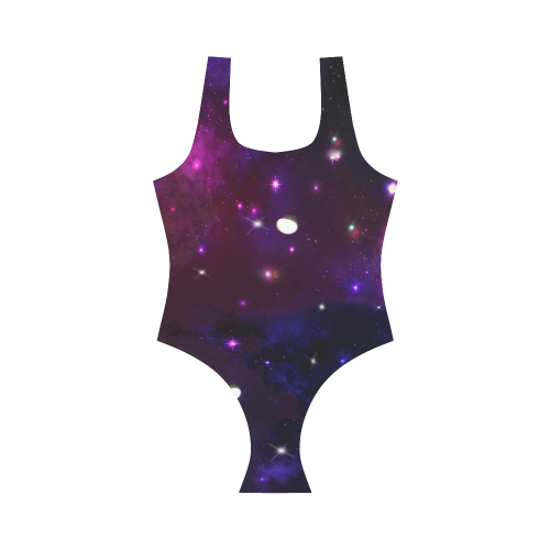 Midnight Blue Purple Galaxy Vest One Piece Swimsuit (Model S04)