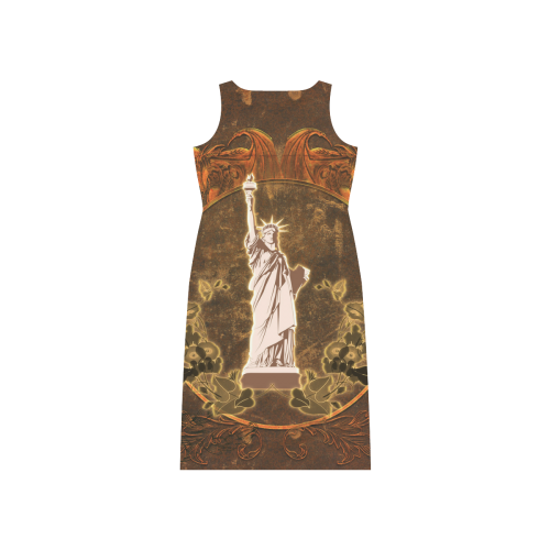 Statue of liberty with flowers Phaedra Sleeveless Open Fork Long Dress (Model D08)