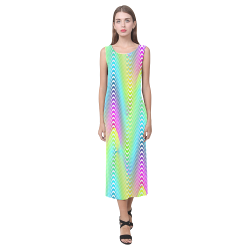 NEON colored WAVES STRIPES pattern Phaedra Sleeveless Open Fork Long Dress (Model D08)