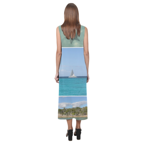 Isla Saona Caribbean Photo Collage Phaedra Sleeveless Open Fork Long Dress (Model D08)