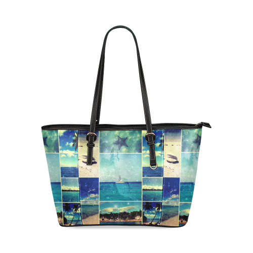 Starry Starry Caribbean Night Leather Tote Bag/Large (Model 1640)