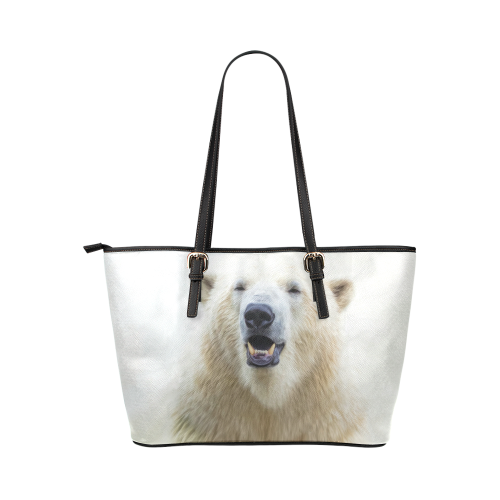 Cute  Zoo Polar Bear Leather Tote Bag/Large (Model 1651)