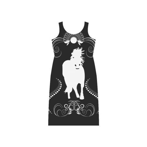 Horse in black and white Phaedra Sleeveless Open Fork Long Dress (Model D08)