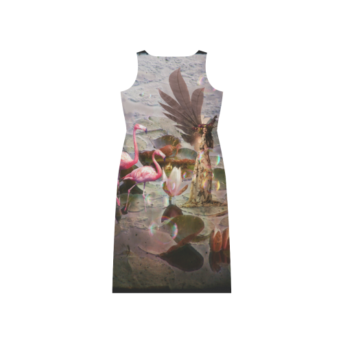 Winged Fairy with Flamingos Phaedra Sleeveless Open Fork Long Dress (Model D08)