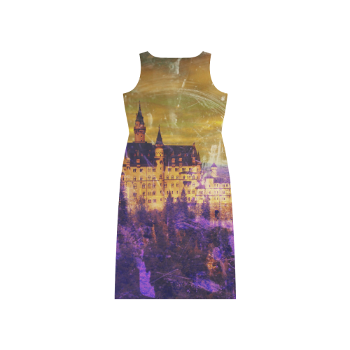 Yellow Purple Neuschwanstein Castle Phaedra Sleeveless Open Fork Long Dress (Model D08)