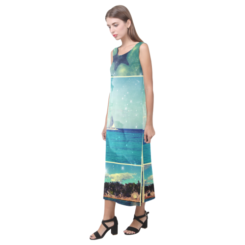 Starry Starry Caribbean Night Phaedra Sleeveless Open Fork Long Dress (Model D08)