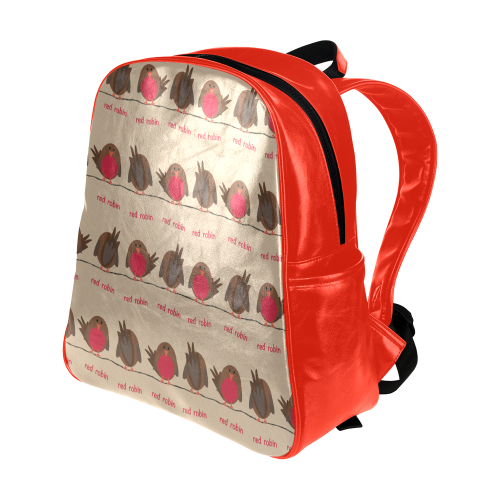 Red Robin Pattern Multi-Pockets Backpack (Model 1636)