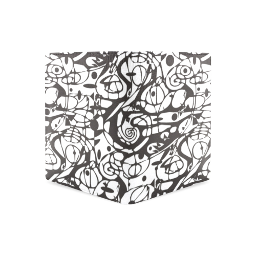 Crazy Spiral Shapes Pattern - Black White Men's Leather Wallet (Model 1612)