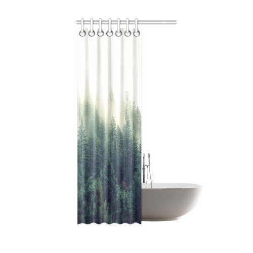 Calming Green Nature Forest Scene Misty Foggy Shower Curtain 36"x72"