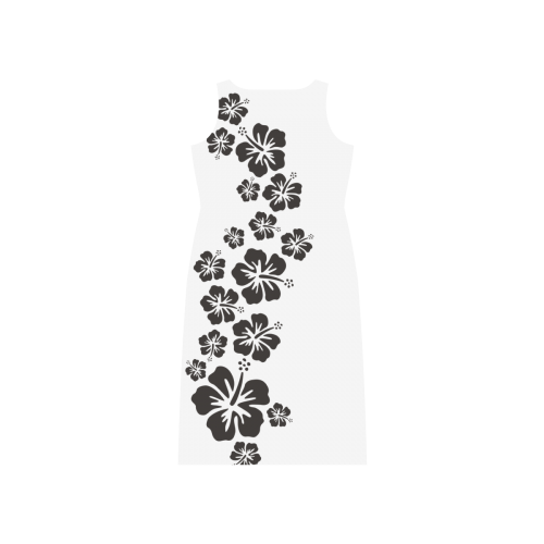 HIBISCUS aloha blossoms garland black Phaedra Sleeveless Open Fork Long Dress (Model D08)
