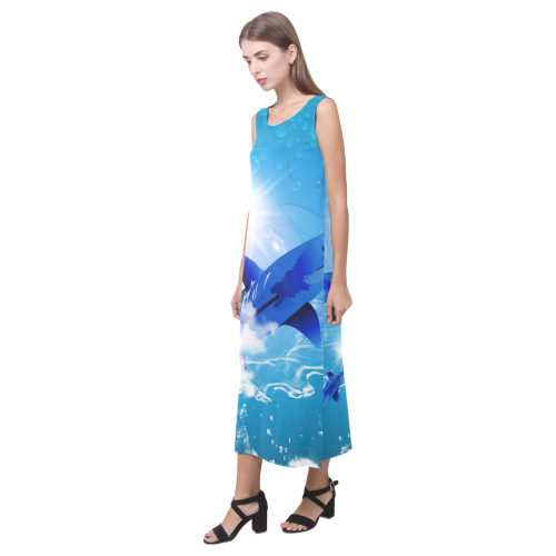 The cartoon sharks Phaedra Sleeveless Open Fork Long Dress (Model D08)