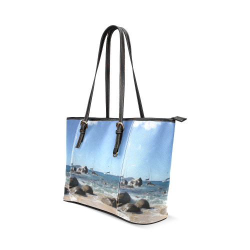 Sailing Boats at Virgin Gorda BVI Leather Tote Bag/Large (Model 1640)