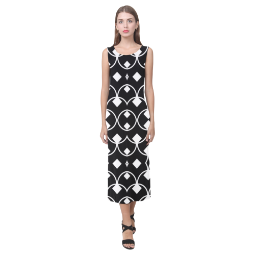 black and white Pattern 4416 Phaedra Sleeveless Open Fork Long Dress (Model D08)