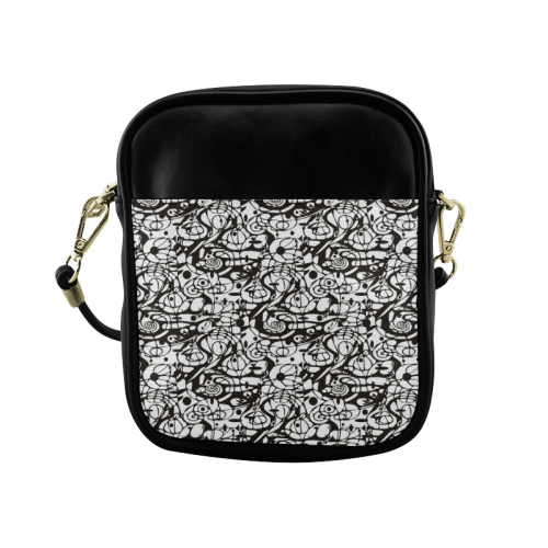Crazy Spiral Shapes Pattern - Black White Sling Bag (Model 1627)