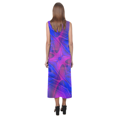 Blue and Purple Fractal Abstract Phaedra Sleeveless Open Fork Long Dress (Model D08)