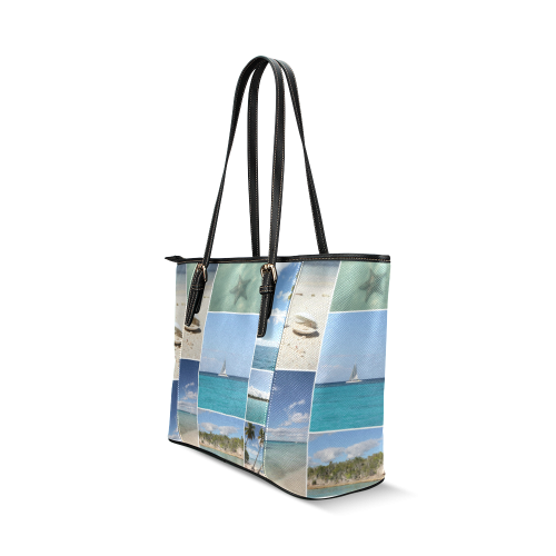 Isla Saona Caribbean Photo Collage Leather Tote Bag/Large (Model 1640)